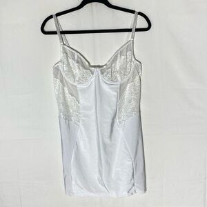 Coquette White Satiny Slip Dress With Lace Accents & Underwire XL